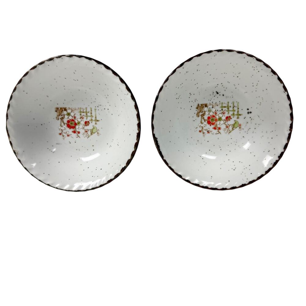 Vintage Otagiri Japan Floral Speckled Stoneware Pair 2 Cereal Bowls Replacement